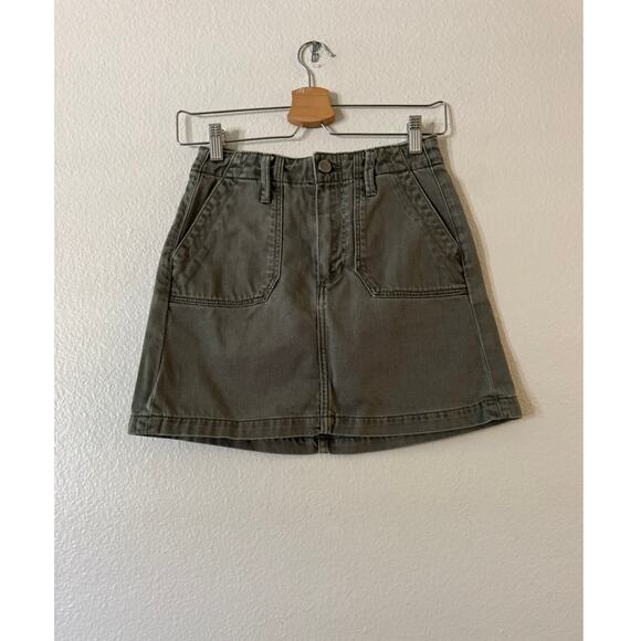 PAIGE Mayslie Twill Denim Mini Skirt 24 Vintage Ivy A-Line Belt Loops Pocket - Picture 4 of 10
